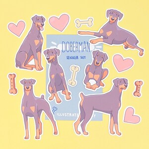 Stickers pinscher doberman fauve - Doberman à oreilles naturelles - Lot d'autocollants imperméables
