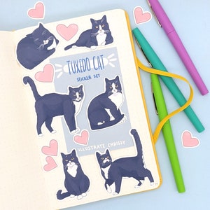Short Hair Black Tuxedo Cat Stickers - Cat Sticker Set