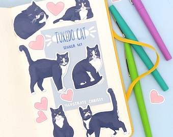 Short Hair Black Tuxedo Cat Stickers - Cat Sticker Set