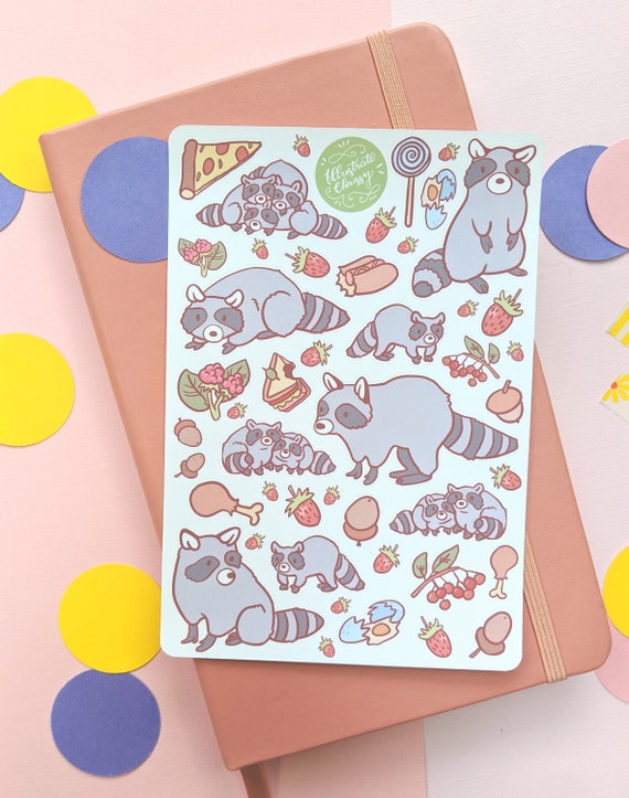 Raccoon Sticker Sheet - Cute Animal Stickers - Planner Journal Stickers - Trash Panda