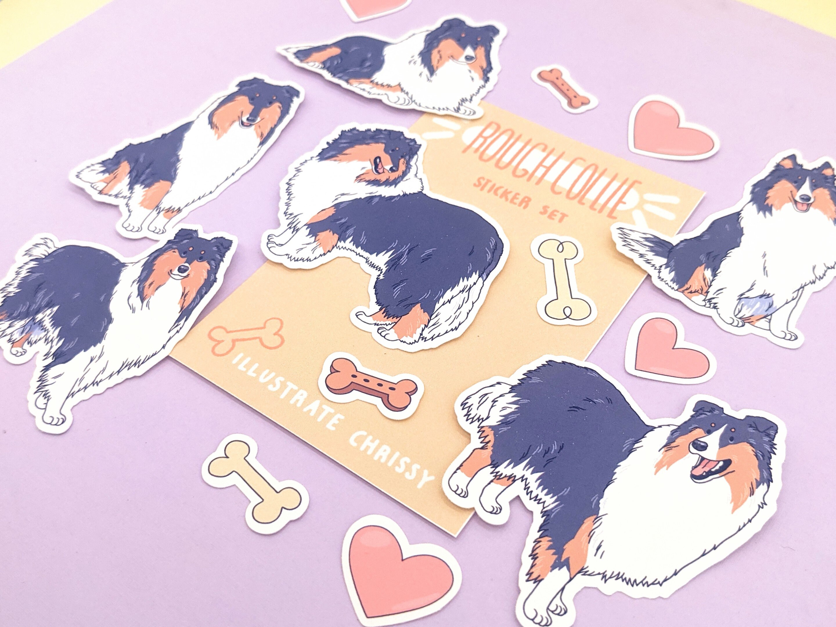 Tricolor Rough Collie Sticker Set - Rough Collie Stickers - Dog ...