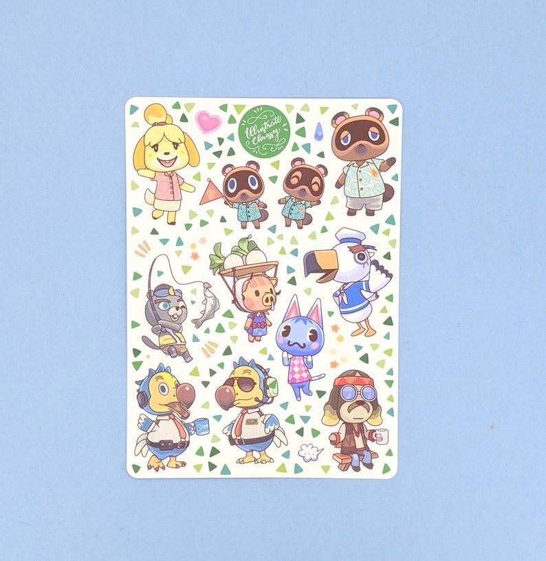 Animal Crossing New Horizons Sticker Sheet - Isabelle - Tom Nook - Island Getaway