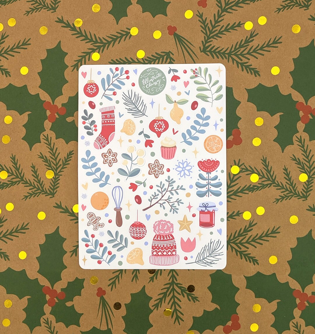 Festive Rectangular Note Sticker Festive Sticker Set - Christmastime - Stickersheet - Happy Holidays ...