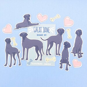 Black Great Dane Stickers - Cartoon Dog Sticker Set - Dog Lover Gift Idea