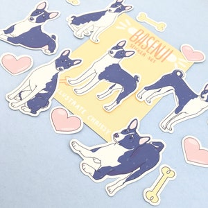 Black and White Basenji Stickers - Cartoon Dog Sticker Set