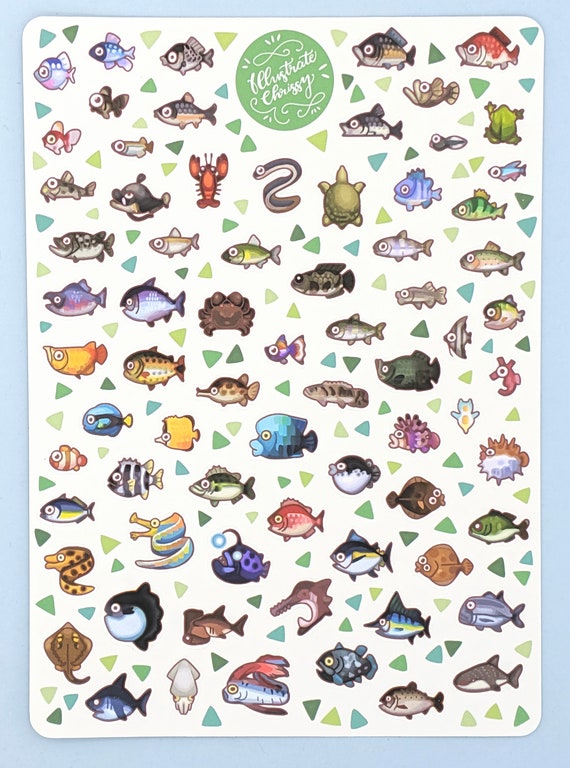 Animal Crossing Fish Sticker Sheet Animal Crossing New Leaf Stickers Cute  Sticker Sheet 