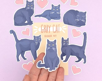 Kurzhaar graue Katzenaufkleber - Katzensticker Set