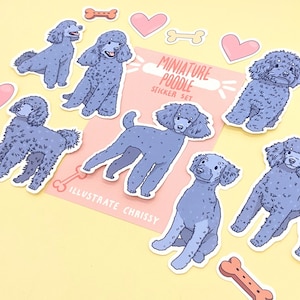 Miniature Poodle Stickers - Cute Dog Sticker Set - Gray Silver Mini Poodle