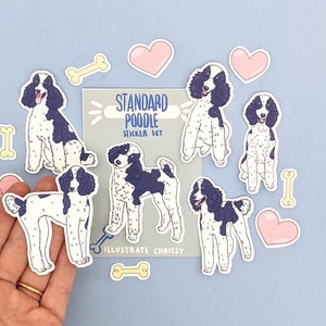 Standard Black and White Parti Poodle Stickers