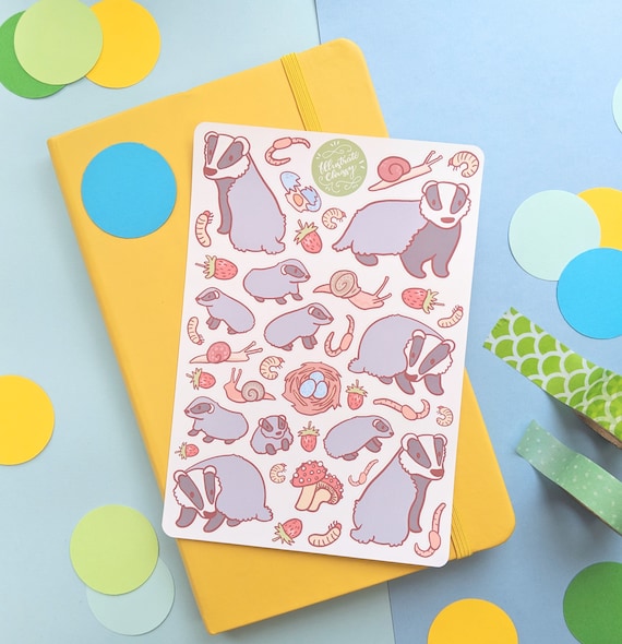 Badger Sticker Sheet - Cute Animal Sticker Sheet Set - Forest Animals - Planner Journal Stickersheet