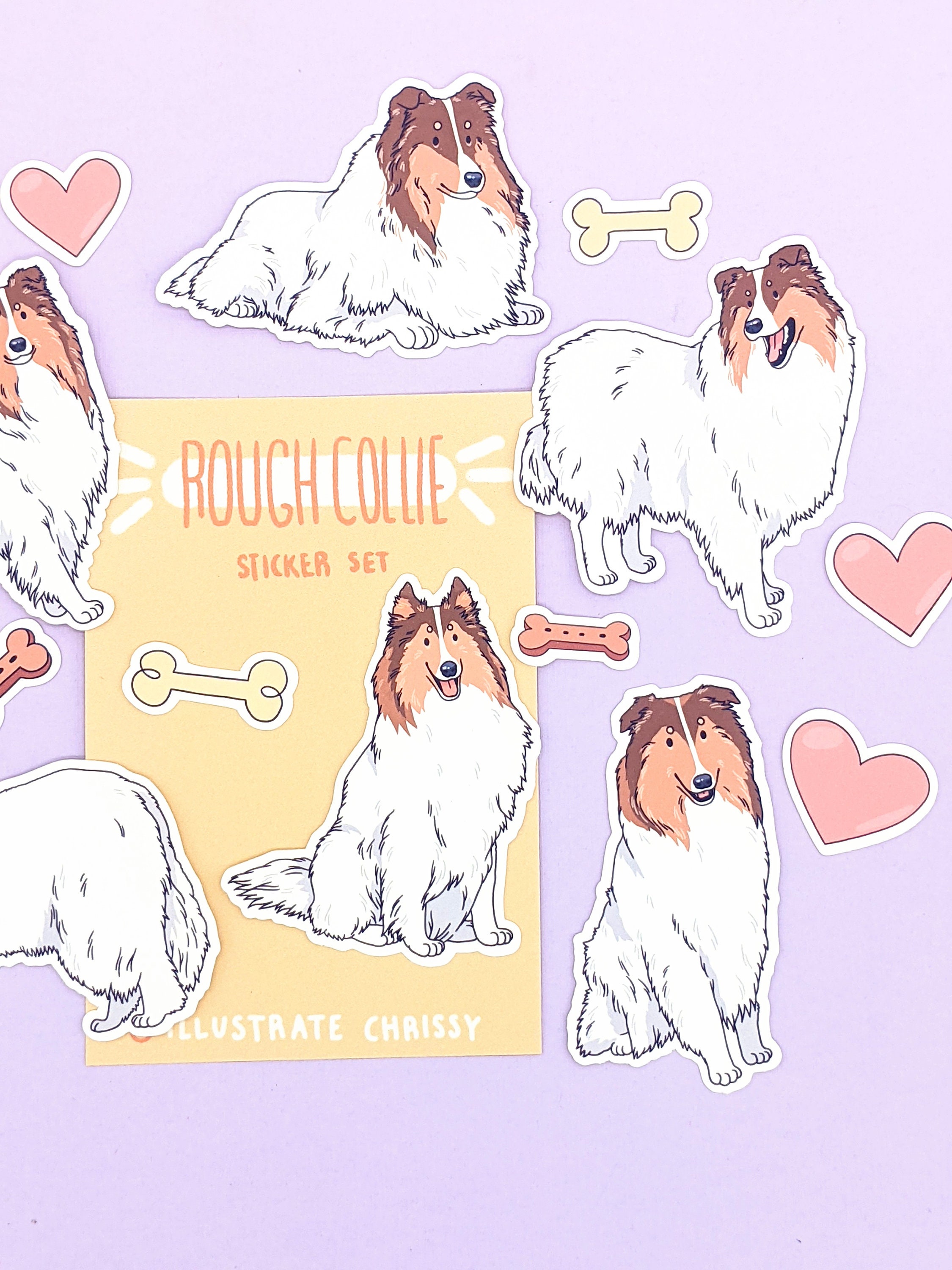 Sable and White Rough Collie Sticker Set - Rough Collie Stickers - Dog ...