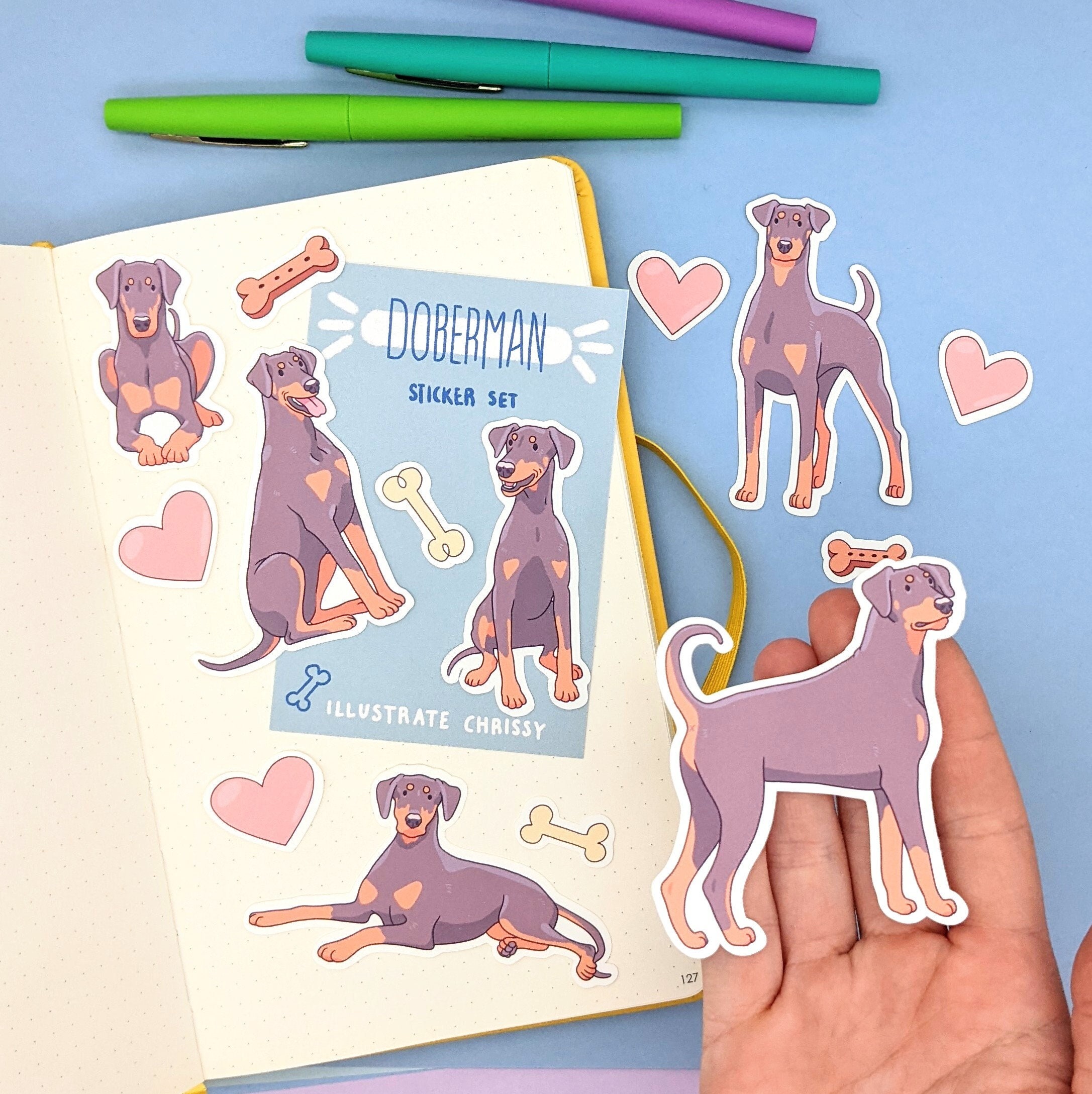 Fawn Doberman Pinscher Stickers - Natural Ear Natural Tail Doberman - Waterproof Sticker Set