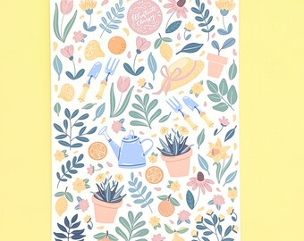 Cute Garden Stickers - Pastel Plant Stickers - Citrus Spring
