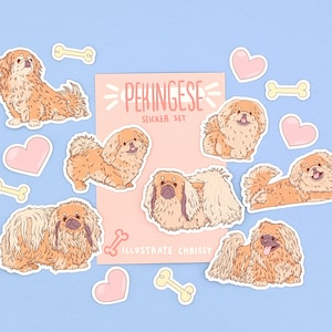Pegatinas de pequinés - Pegatinas de perros adorables - Juego de pegatinas de dibujos animados - Pegatinas de perros de juguete