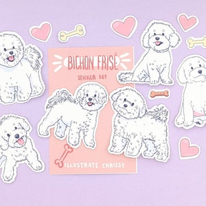 Pegatinas de Bichon Frise - Juego de pegatinas de perro blanco bonito - Pegatinas de perro de juguete