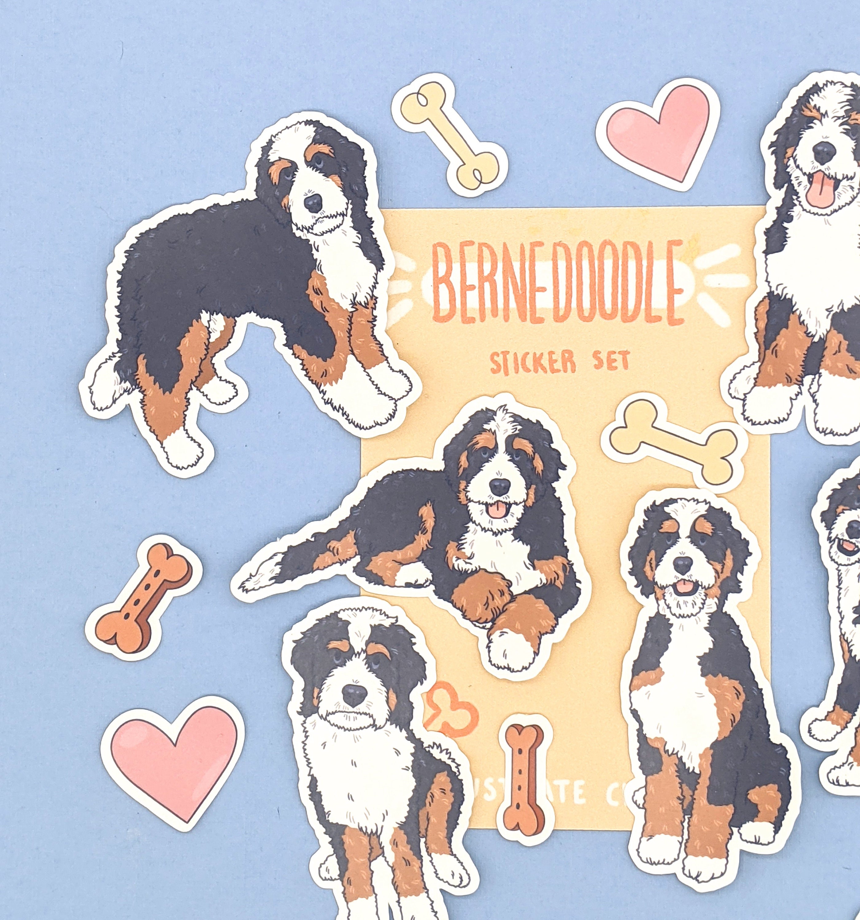 Bernedoodle Dog Sticker Set - Bernese Mountain X Poodle - Cute Doodle ...
