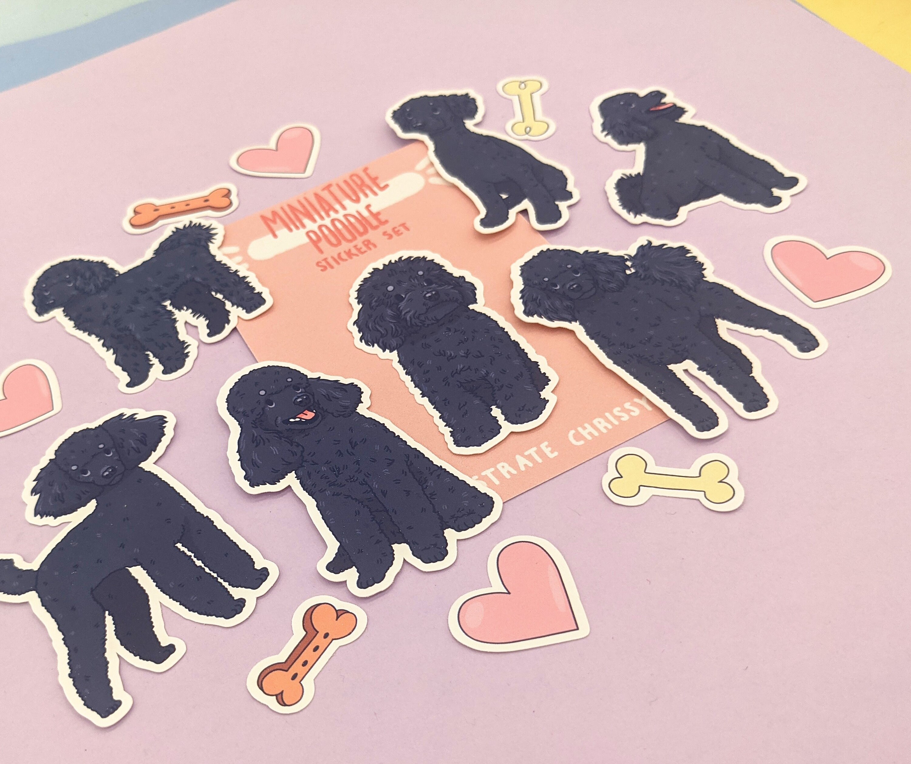 Miniature Black Poodle Stickers Cute Dog Sticker Set Black Etsy