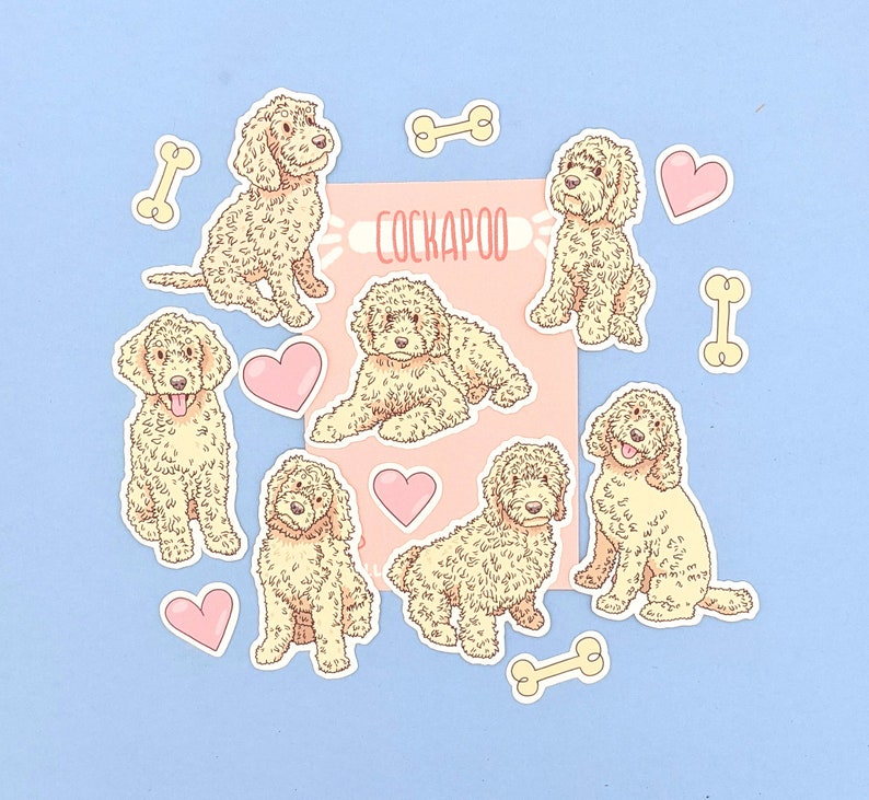 Cream Cockapoo Stickers - Cute Dog Stickers - Cocker Spaniel - Poodle ...