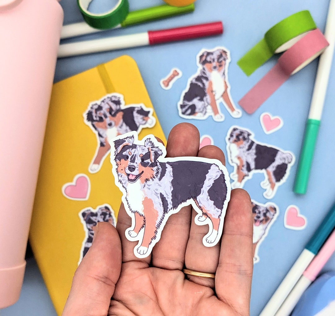 Toy Australian Shepherd Stickers Dark Red Merle Miniature Australian toy-australian-shepherd-stickers-dark-red-merle-miniature-australian