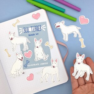 White Bull Terrier Stickers - Cartoon Dog Stickers - Cute Dog Lover Gift