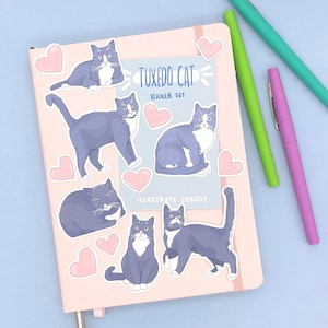 Short Hair Gray Tuxedo Cat Stickers - Cat Sticker Set