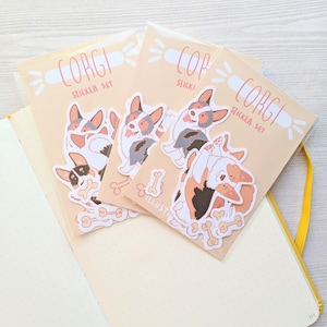 Cartoon Corgi Sticker Set - Waterproof Sticker Set