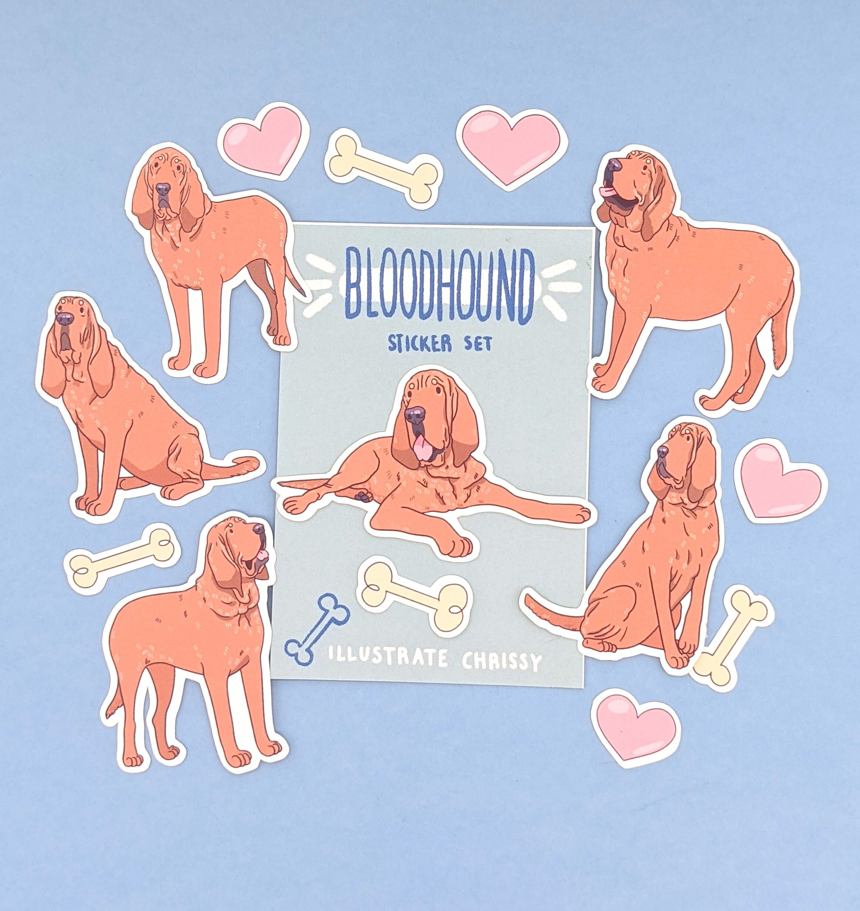 Red Bloodhound Stickers - Cute Dog Sticker Set - Etsy