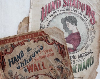 Rare Antique Shadow Puppet Ephemera - 1800s Hand Shadows Illustration - Antique Book Pages
