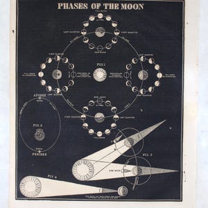 Phases of the Moon - 1866 Smith&#39;s Illustrated Astronomy Print - Woodblock Engraving - Planetary Art Celestial Decor