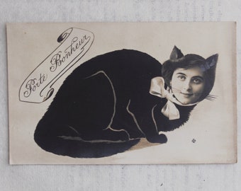 1910s Cat Postcard - Anthropomorphic Real Photo Postcard - Surreal Photomontage Fantasy Postcard