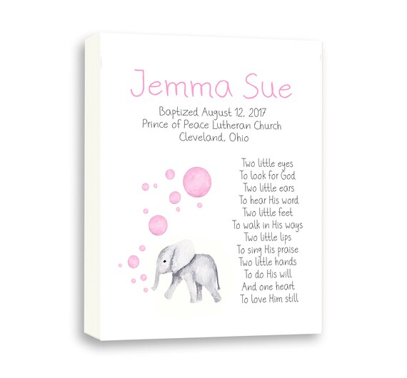 Baptism Canvas Gift For Granddaughter, Watercolor Pink Elephant Gift, Christening Gift For Baby Girl