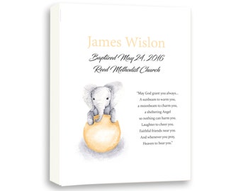 Personalized Baptism Gift, Baby Boy Baptism Wall Art, Custom Baptism Art Print, Baby Elephant, Baby Poem