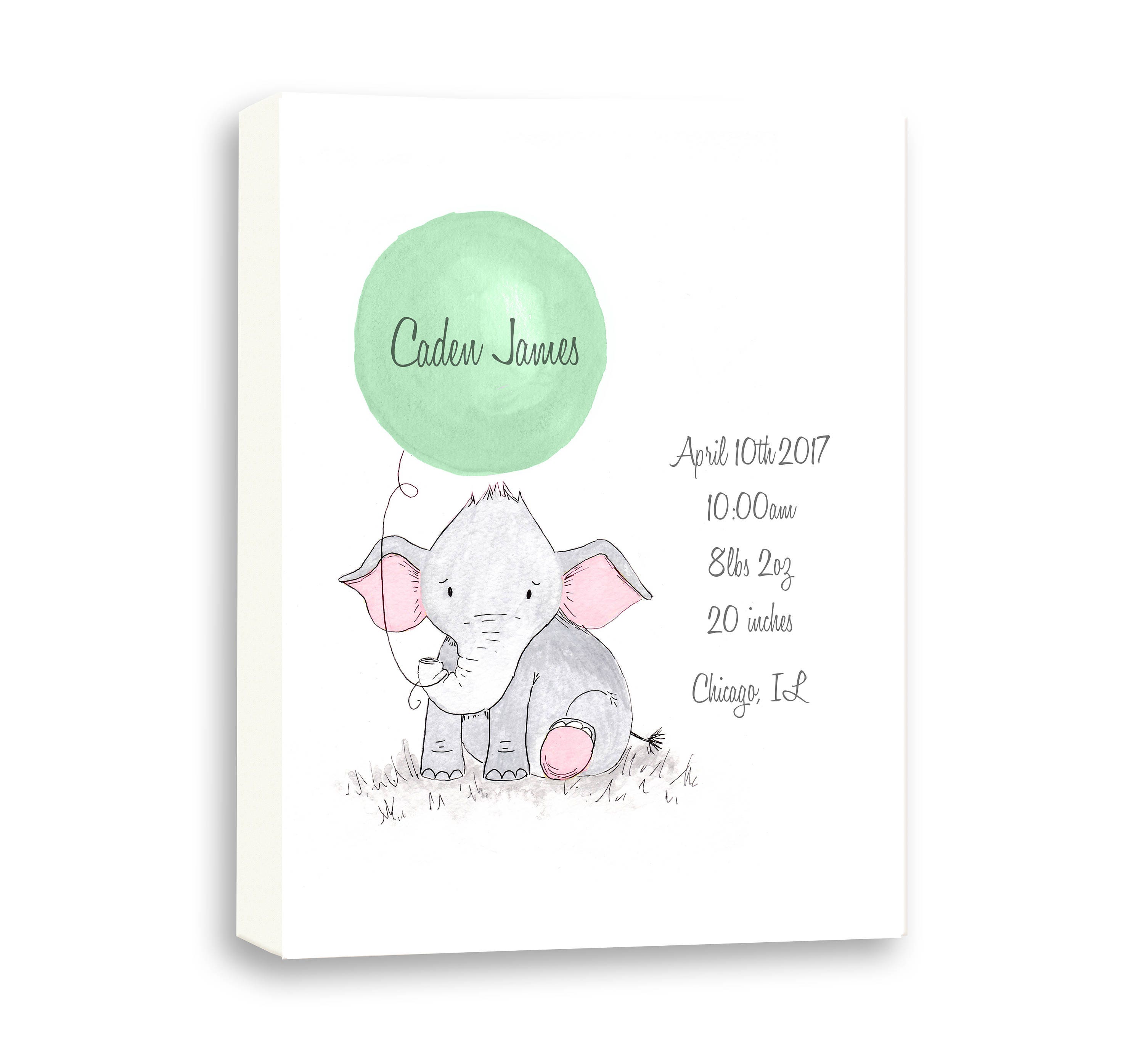 cute elephant canvas art elephant nursery decor baby birth stats