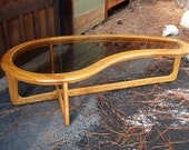 1970s-80s Lane Kidney Shaped Coffee Table Glass Top Danish Modern Table Mid Century Living Room Cocktail Table Sled Base Manner of Pearsall
