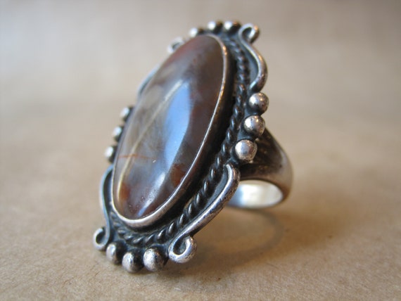 Vintage Navajo Sterling Stone Ring Sz 6 Oval Brow… - image 2