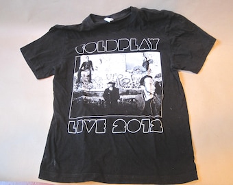 Vintage Coldplay Tour T-Shirt: 2012 Graphic Tee (S) Black with White Graphic Tour Dates on Back