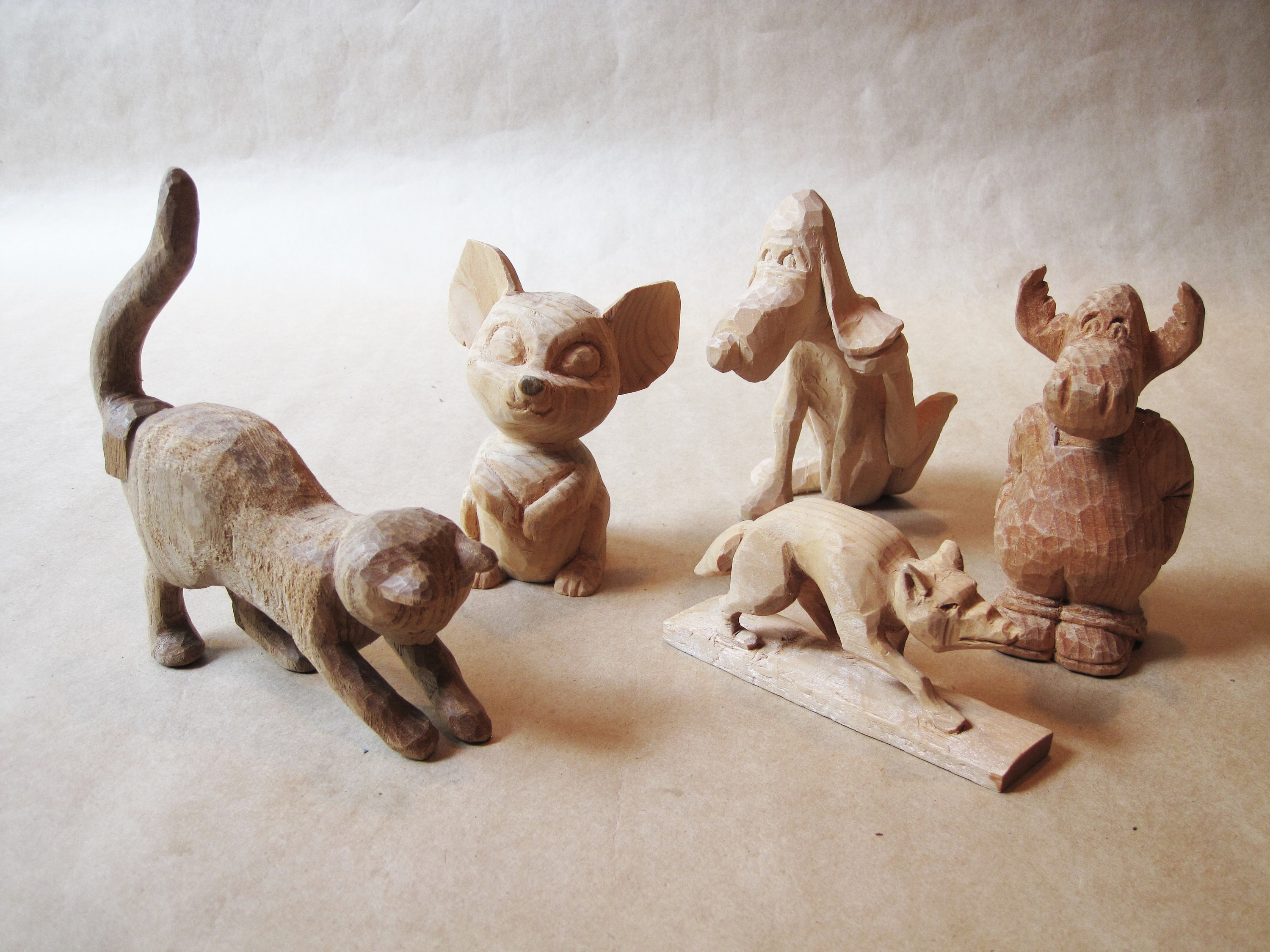 Vintage Hand Carved Pine Wood Animal Figurines: Appalachian Folk