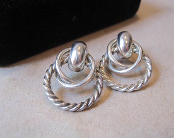 Vintage Silver-Tone 14K Post Earrings Yellow Gold Posts: Door Knocker Loop Rope