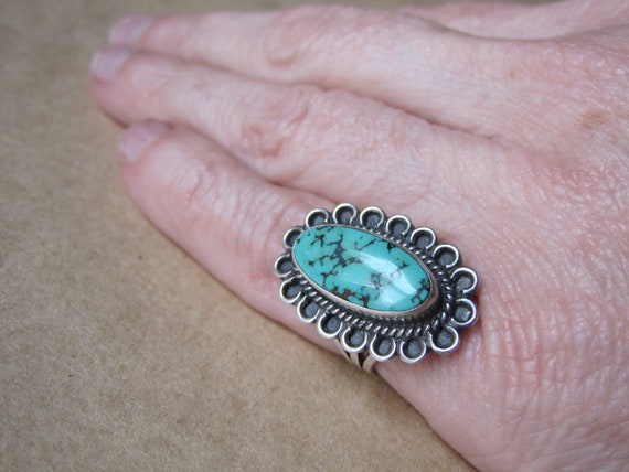 Vintage Navajo Sterling Turquoise Ring Sz 5.5 Ova… - image 5