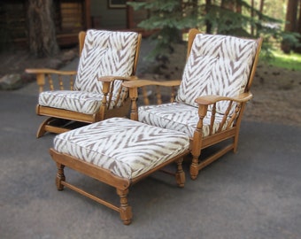 Vintage 1940s 3pc Chair Set California Rancho Paddle Arm Maple Wing Back Heywood Wakefield Priscilla Lounge Armchair Platform Rocker Ottoman