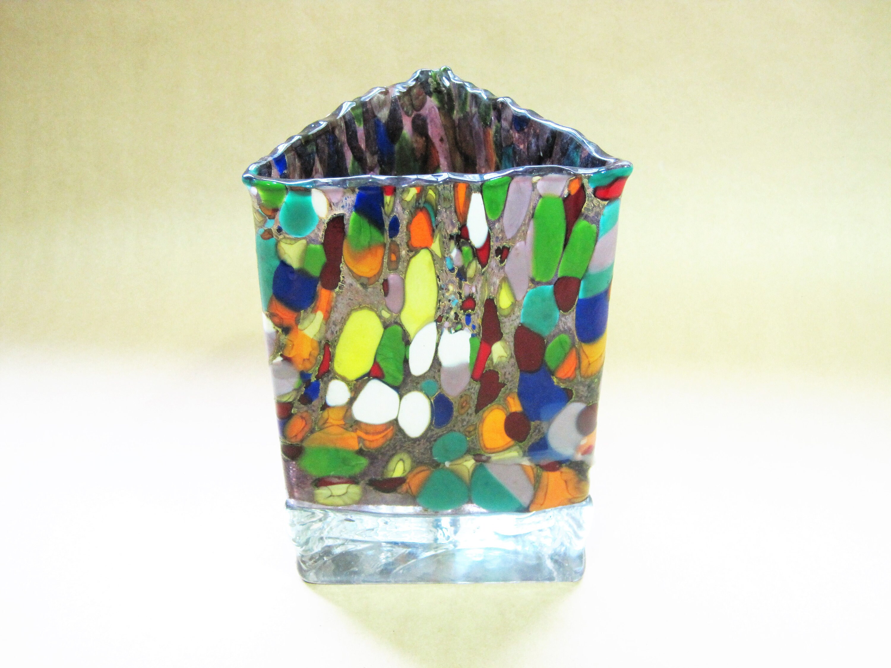 Vintage Fused Confetti Glass Vase Colorful Triangular Art Etsy