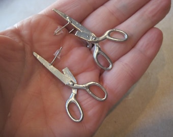 Vintage Scissors Post Earrings: Silver Toned With Sterling Post