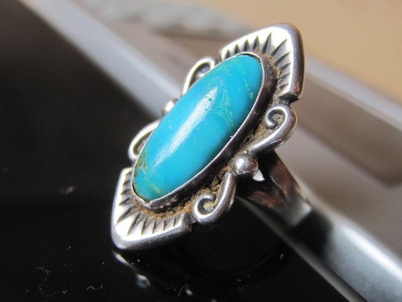 Vintage Hopi Sterling Turquoise Ring Sz 5.5 Bell … - image 1