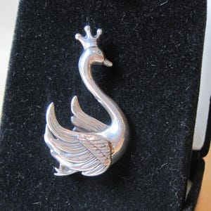 Vintage Signed Lang Sterling Silver Swan With Crown Pin Brooch Signed Designer Mid Century 1&quot;W x 2&quot;H Classic Pin