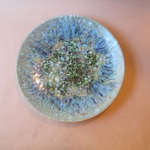 Vintage Monterey Jade Large Plate Green Blue Drip Glaze Mid Century Modern 13.75"