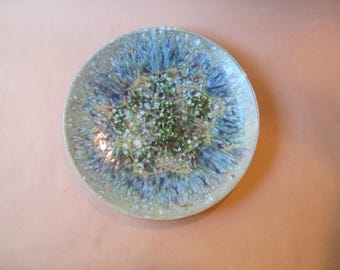 Vintage Monterey Jade Large Plate Green Blue Drip Glaze Mid Century Modern 13.75"