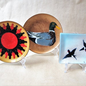 Vintage Enamel Copper Trinket Dish Set, Mid-Century Modern Enamelware