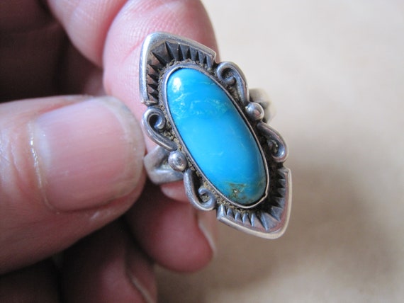 Vintage Hopi Sterling Turquoise Ring Sz 5.5 Bell … - image 2