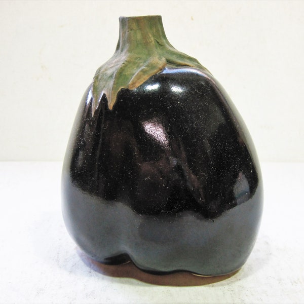 Realistic Eggplant Shaped Vase by Patricia Garrett Berkeley Ceramic Modern Artist "Great Impressions" Series 1990's Studio Pottery Work