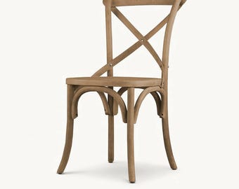 Two (2) Vintage French Cafe Oak Dining Chair:  X Back Caned Seat RH